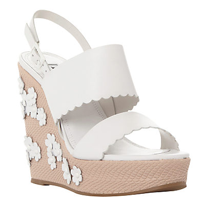 Dune Kensington Flower Applique Wedge Sandals, White Dune Kensington Flower Applique Wedge Sandals, White